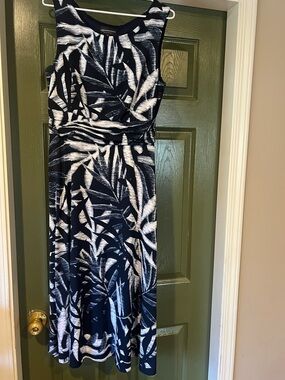 connected apparel Navy and White Sleeveless Midi Dress